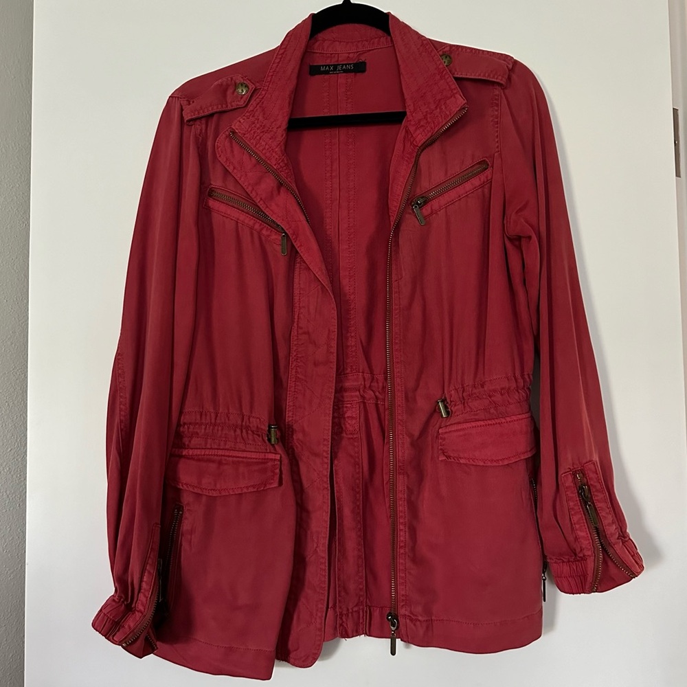 Rustic Red Utility Jacket With Zipper Details - image 1